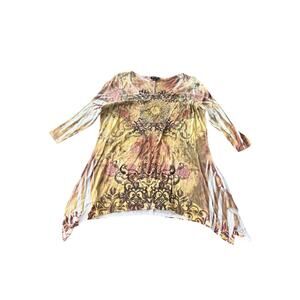Cal Style USA XL Vintage Y2K Boho Rhinestone Embellished Long Sleeve‎ Top USA